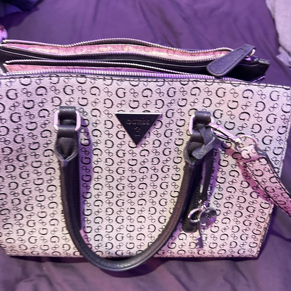 Guess Black and Cream Monogram Tote